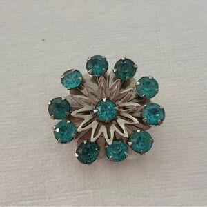 Silver and Turquoise Floral Brooch